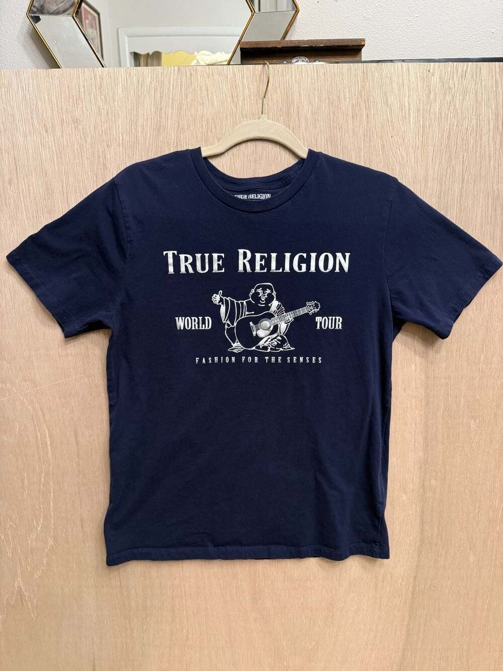True Religion World Tour Fashion For The Senses Buddha Guitar Navy T-Shirt Med
